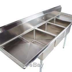 88 Stainless Steel 3 Compartment Commercial Dishwash Sink