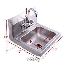 Stainless Steel Hand Wash Sink Washing Wall Mount Commercial