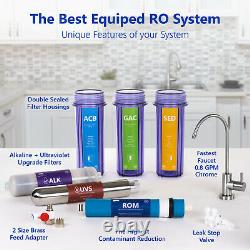 10-Stage RO Reverse Osmosis Alkaline pH+ Water Filter System Clear Gauge 50 GPD