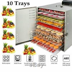 10 Tray Food Dehydrator Stainless Steel Fruit Jerky Dryer Blower Commercial New