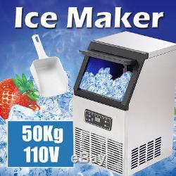 110Lbs Auto Commercial Ice Cube Maker Machine Stainless Steel Bar 110V US Plug