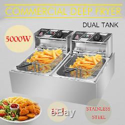 12L Dual Tank Electric Deep Fryer Commercial Restaurant Temperature Control 5KW