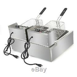 12L Electric Deep Fryer Dual Tank Stainless Steel 2 Fry Basket Commercial 5000W