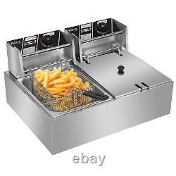 12L Electric Deep Fryer Dual Tank Stainless Steel Commercial Fry Cooker 5000 W