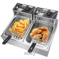 12L Electric Deep Fryer Dual Tank Stainless Steel Commercial Fry Cooker US
