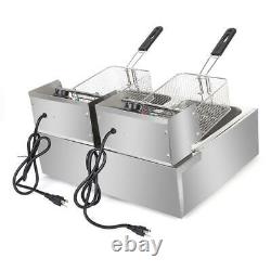12L Electric Deep Fryer Dual Tank Stainless Steel Commercial Fry Cooker US