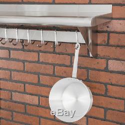 12 x 48 Stainless Steel Wall Pot Pan Rack Shelf 18 Hooks Commercial Kitchen