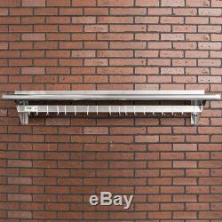 12 x 60 Stainless Steel Wall Pot Rack Shelf Hook Commercial Restaurant Kitchen