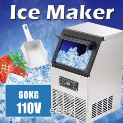 130Lbs 60kg Auto Commercial Ice Cube Maker Machine Stainless Steel Bar 110V 230W