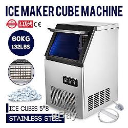 132Lbs 60kg Auto Commercial Ice Cube Maker Machine Stainless Steel Bar 110V 280W