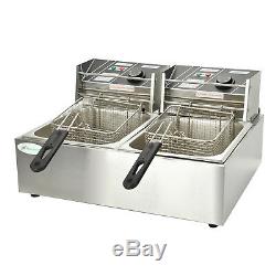 16L Dual Tank Commercial Electric Countertop Deep Fryer French Basket Restaurant