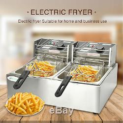 16L Dual Tank Commercial Electric Countertop Deep Fryer French Basket Restaurant