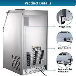 176lbs Ice Maker Stainless Steel Commercial Built-in Restaurant Ice Cube Machine