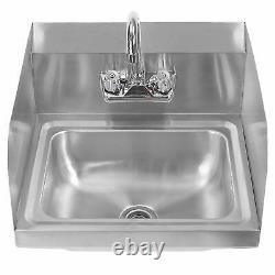 17 Commercial Kitchen Stainless Steel Wall Mount Hand Sink with Side Splashes