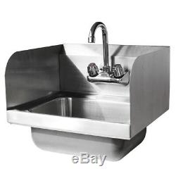 17 Commercial Kitchen Stainless Steel Wall Mount Hand Sink with Side Splashes
