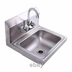 17 Commercial Wall Mount Kitchen Hand Wash Sink Stainless Steel with Faucet