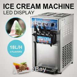 18L/H Commercial Soft Ice Cream Machine 3 Flavors Frozen Yogurt Cone Maker