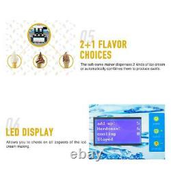 18L/H Commercial Soft Serve Ice Cream Maker Silver 3 Flavors Ice Cream Machine