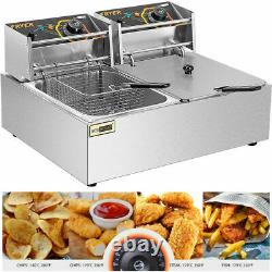 19L Electric Deep Fryer Dual Tank Stainless Steel 2 Fry Basket Commercial 5000W