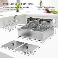 19L Electric Deep Fryer Dual Tank Stainless Steel 2 Fry Basket Commercial 5000W