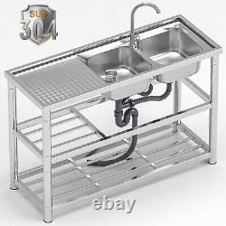 1/2/3 Compartment Commercial Kitchen Sink Prep Table Stainless Steel