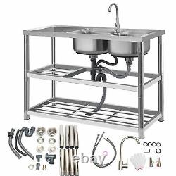 1/2/3 Compartment Kitchen Sink Prep Table With Faucet Commercial Stainless Steel
