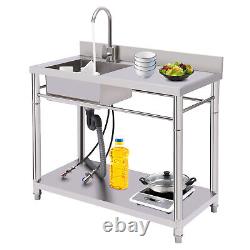 1 Compartment Commercial Sink Kitchen Stainless Steel Utility Sink Prep Table