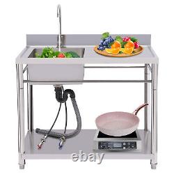 1 Compartment Commercial Sink Kitchen Stainless Steel Utility Sink Prep Table