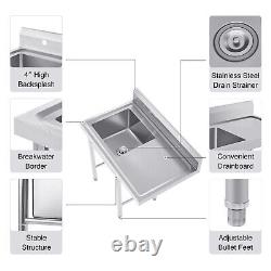 1 Compartment Commercial Utility & Prep Sink Stainless Steel Drainboard Strainer