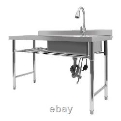 1 Compartment Kitchen Sink Prep Table With 360°Faucet Commercial Stainless Steel