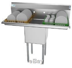 1 Compartment NSF Stainless Steel Commercial Prep Utility Sink 2 Drainboards