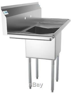 1 Compartment NSF Stainless Steel Commercial Prep Utility Sink 2 Drainboards