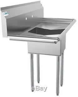 1 Compartment Stainless Steel Commercial Kitchen Prep Sink with 2 Drainboards