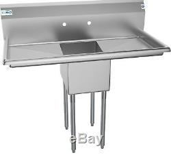 1 Compartment Stainless Steel Commercial Kitchen Prep Sink with 2 Drainboards
