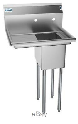 1 Compartment Stainless Steel Commercial Kitchen Prep Utility Sink W Drainboard