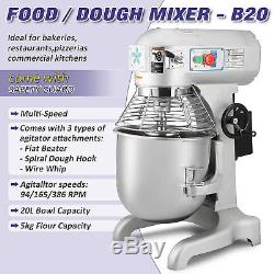 1 Hp 20Qt Commercial Dough Food Mixer Bakery Gear Driven 3 Speed Stainless Steel