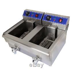 20L Commercial Deep Fryer Electric Double Basket with Oil Tap Stainless Steel US
