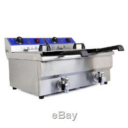 20L Commercial Deep Fryer Electric Double Basket with Oil Tap Stainless Steel US