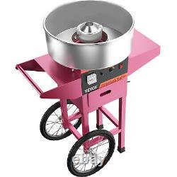 21 Electric Commercial Cotton Candy Machine Candy Floss Maker SS With Cart Pink