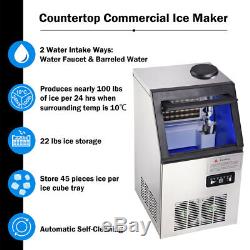 22Lbs 10kg Auto Commercial Ice Cube Maker Machine Stainless Steel Bar 110V 300W
