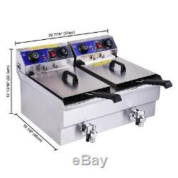 23L Electric Deep Fryer with Drain Timers Commercial Restaurant Chicken French Fry
