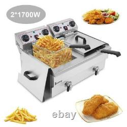 23.6L 25QT Electric Countertop Deep Fryer Commercial XL Fry Basket Restaurant