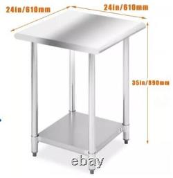 24X24 Stainless Steel Table Commercial Kitchen Adjustable Work Prep Table