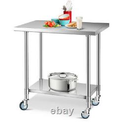 24 x 36 Stainless Steel Commercial Kitchen NSF Prep & Work Table with 4 Wheels