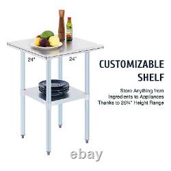 24x24 Commercial Stainless Steel Table Work Bench Prep Table w Adjustable Shelf