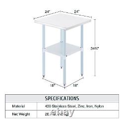 24x24 Stainless Steel Table with Adjustable Shelf NSF Commercial Food Prep Table