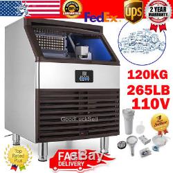 265Lbs 120Kg Auto Commercial Ice Cube Maker Machine Stainless Steel Bar 110V USA