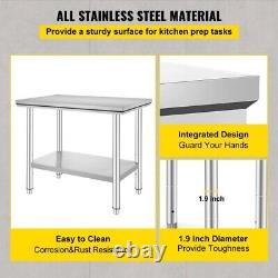 286Lbs Load Capacity Stainless Steel Commercial Kitchen Work Table Glaze Surface