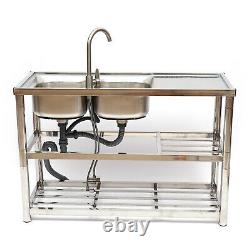 2 Bowls Stainless Steel 304 Commercial Restaurant Kitchen Sink Heavy Duty Silver