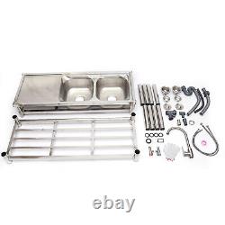 2 Compartment Commercial Sink Stainless Steel Kitchen Utility Sink + Prep Table